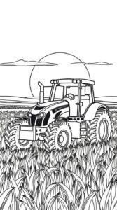 Traktor při západu slunce – omalovánka