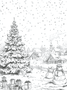 Weihnachtswinterlandschaft – Malvorlage