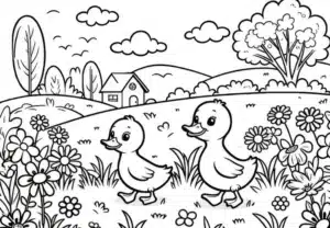 Enten auf der Wiese – Malvorlage