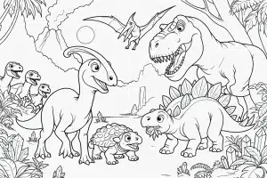 Dinosaury T Rex Parasaurolophus Stegosaurus – omalovánka