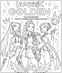 HUNTRIX Golden em cena – desenho para colorir