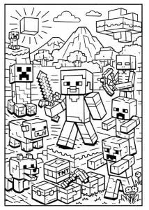 Minecraft world colouring page