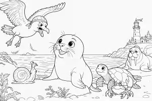 O selo e o mistério do mar calmo – desenho para colorir