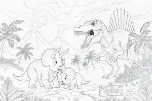 Dinossauros - Triceratops e Spinosaurus – desenho para colorir