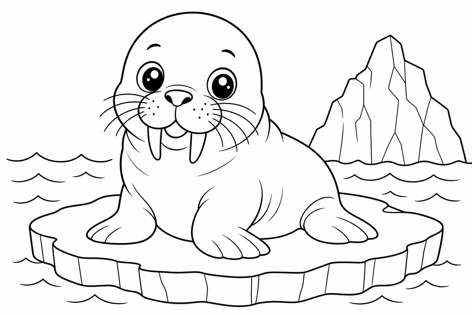 A little walrus on an ice floe – colouring page