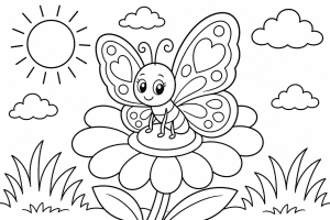 Borboleta em uma flor – desenho para colorir