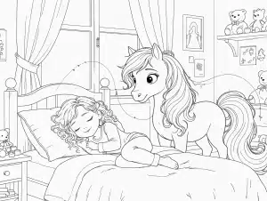 Stelka dormindo e o cavalinho – desenho para colorir