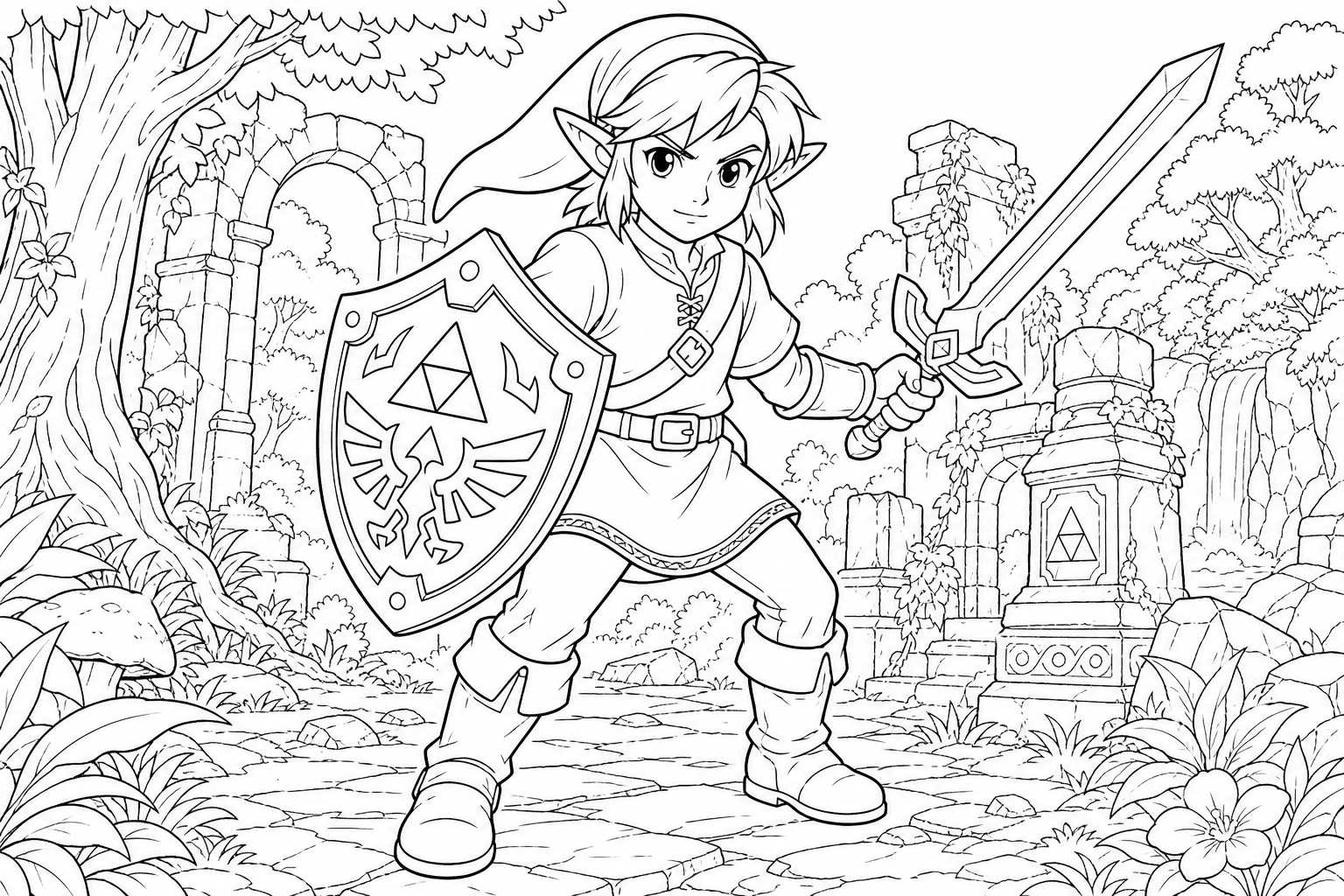 Zelda Link hero colouring page