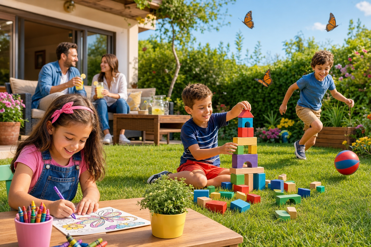 Crianças nas férias – atividades ao ar livre, desenhos para colorir e jogos