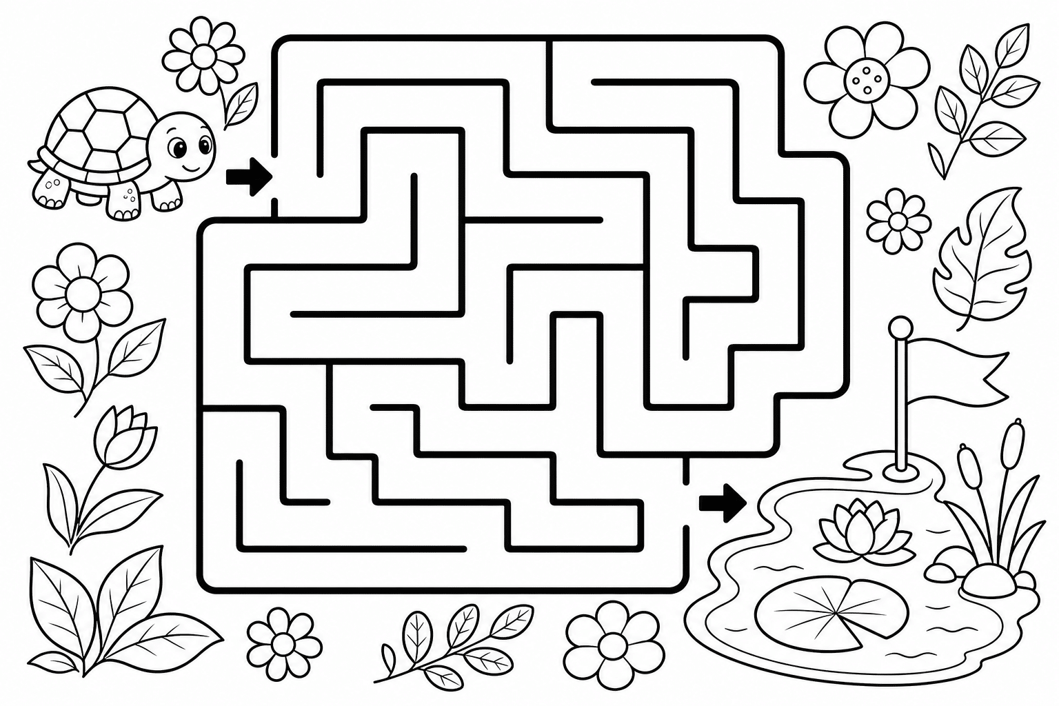 Maze – Turtle – Colouring Page