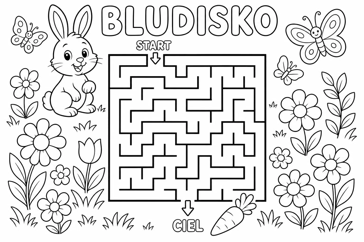 Maze – a bunny and a carrot – colouring page