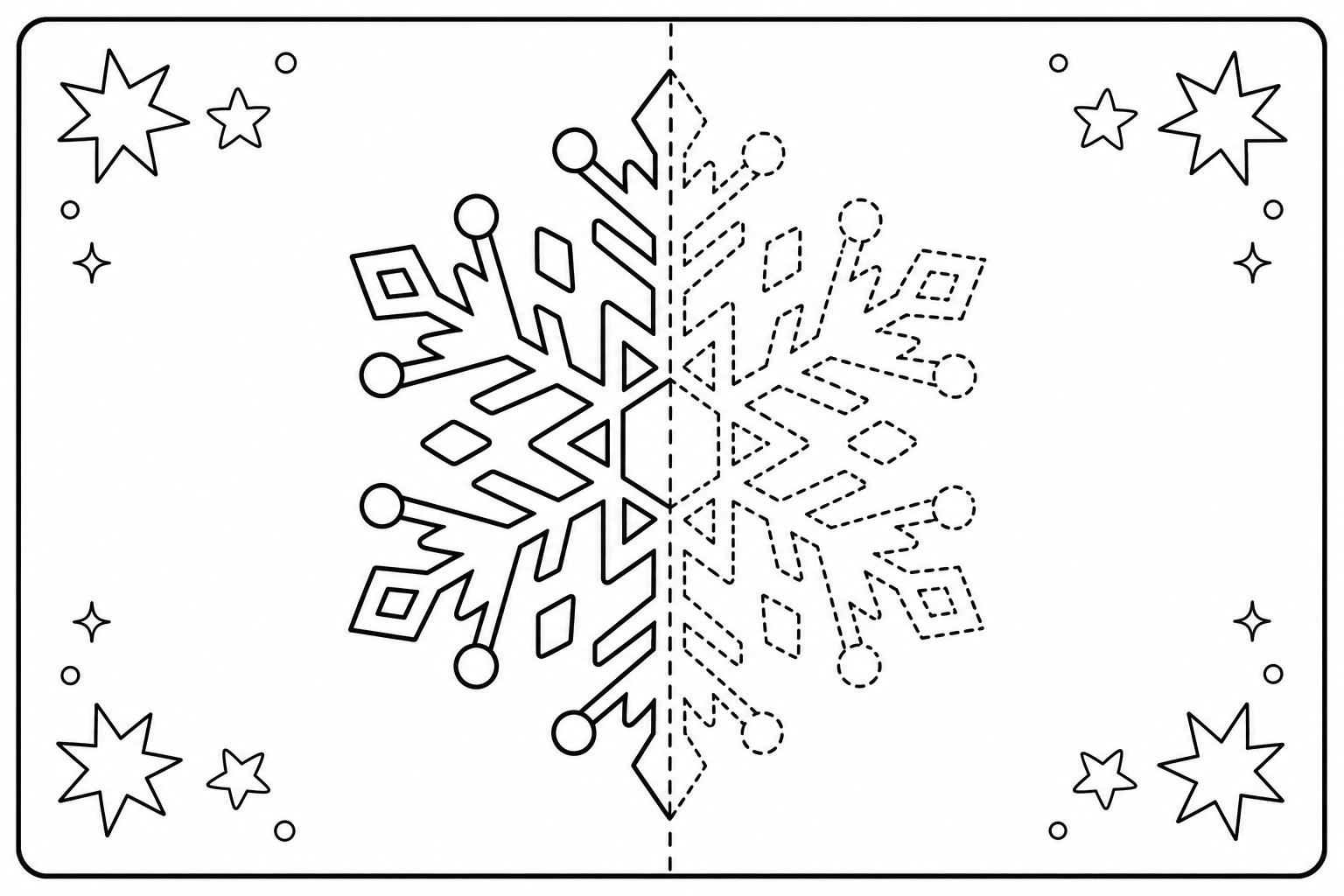 Fill-in-the-blank – snowflake – colouring page
