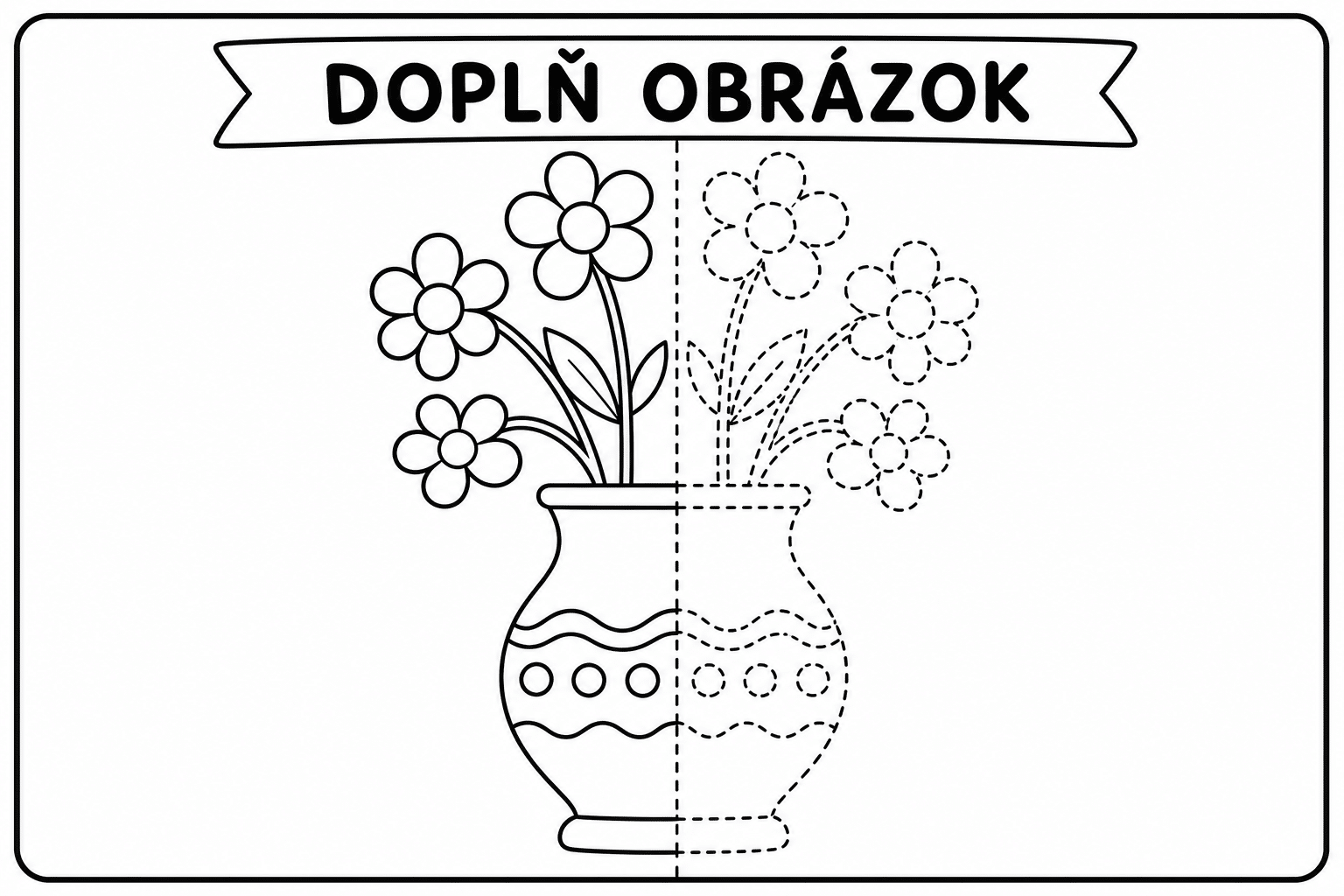 Fill-in-the-blank – flower vase – colouring page