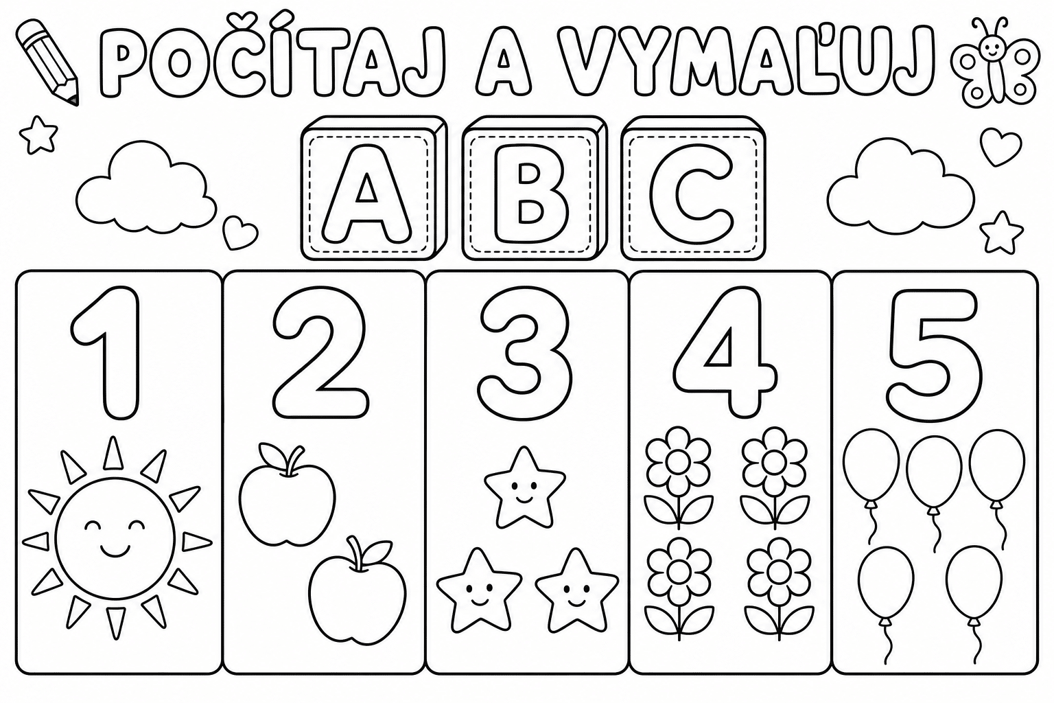 Count and Colour – Numbers 1–5 – Colouring Page
