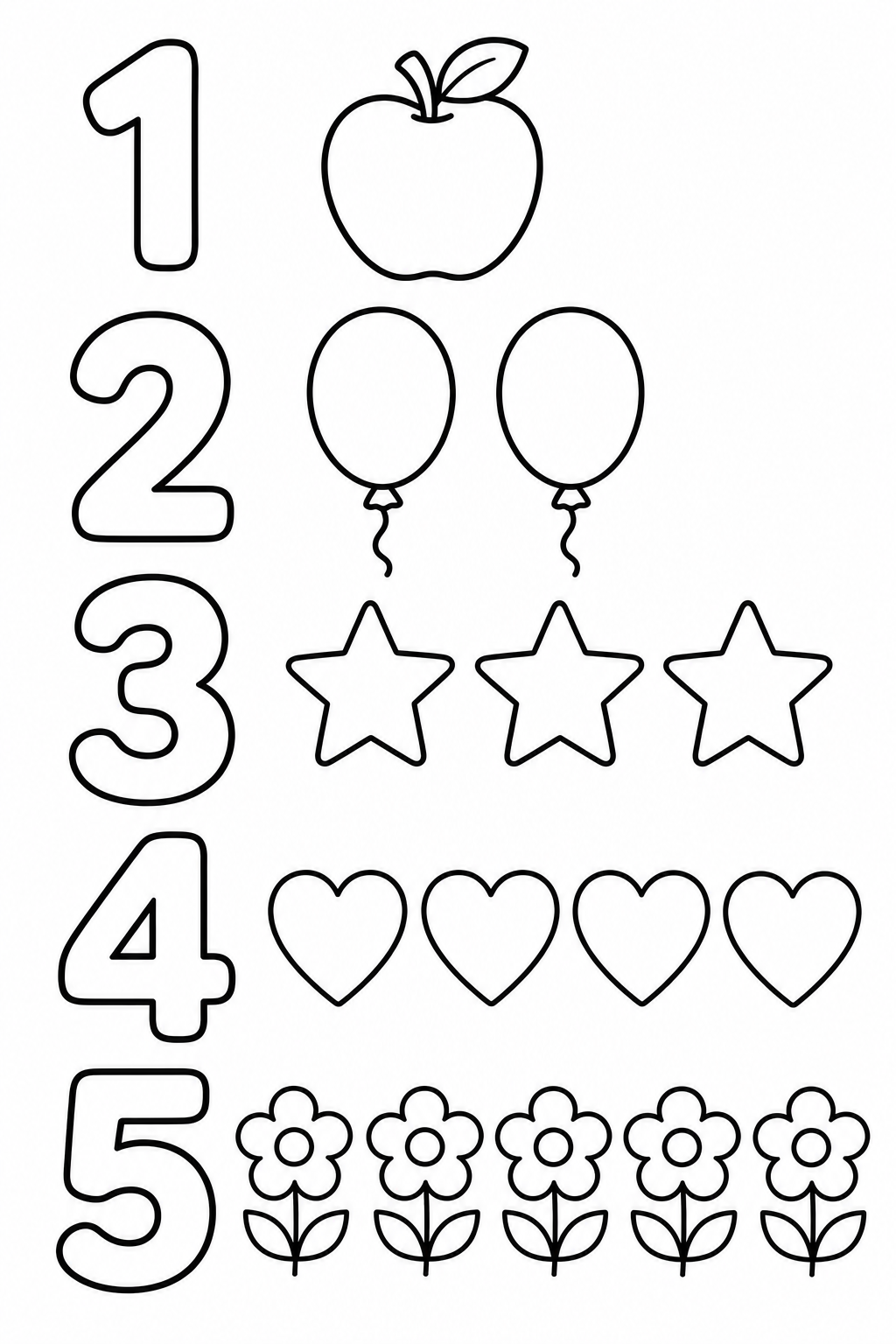 Numbers 1 to 5 – colouring page