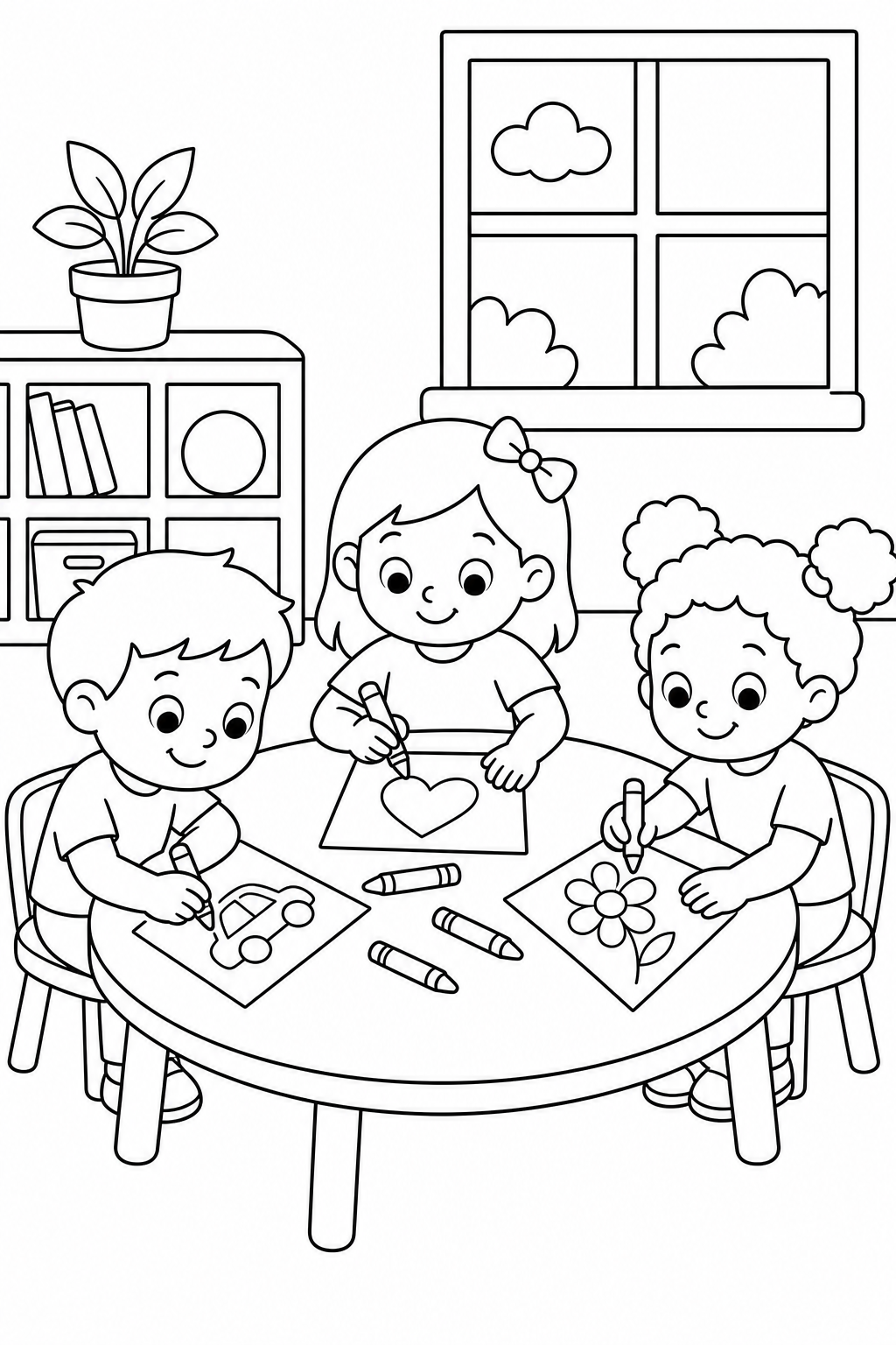 Children at nursery – colouring page