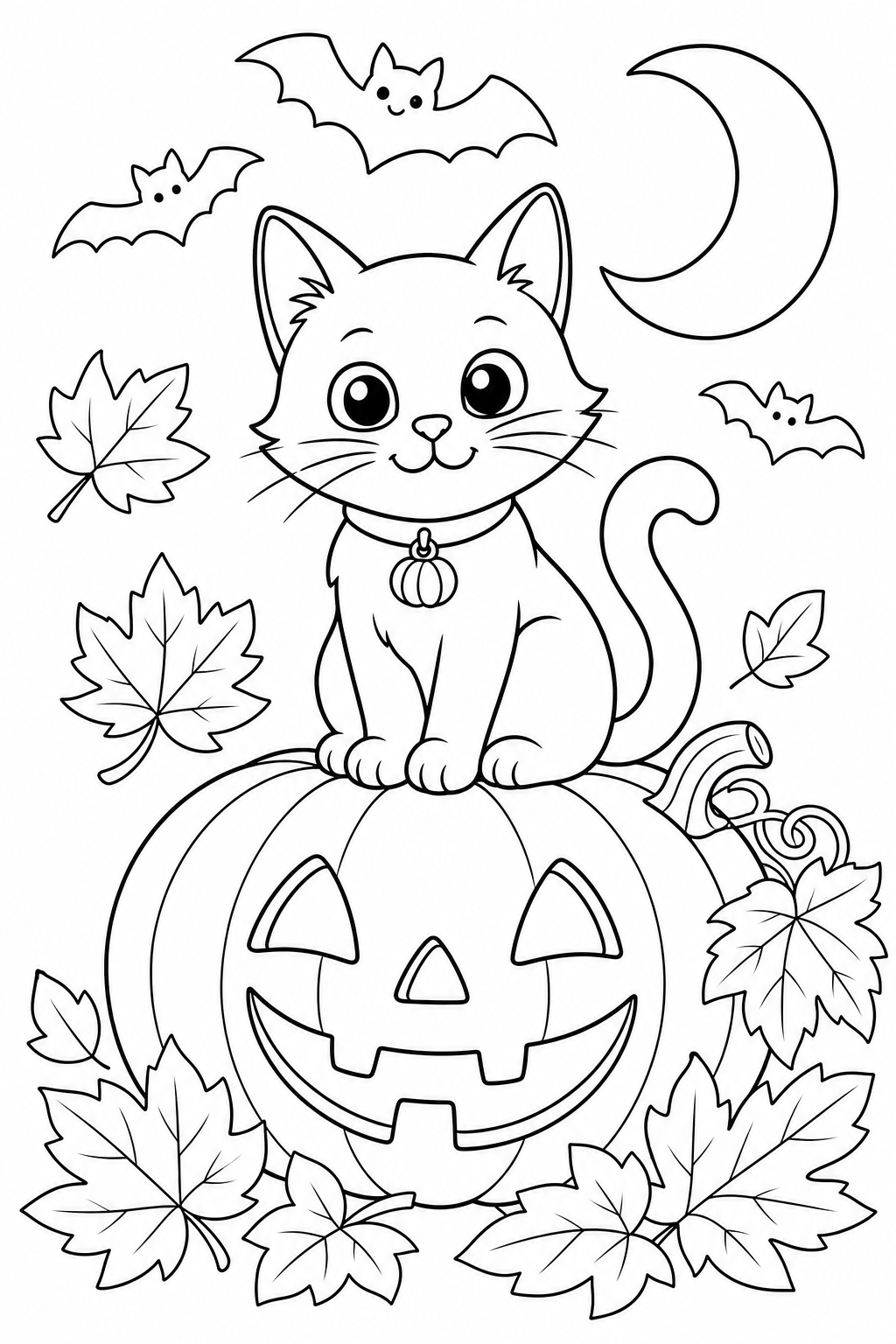 Halloween – a cat on a pumpkin – colouring page
