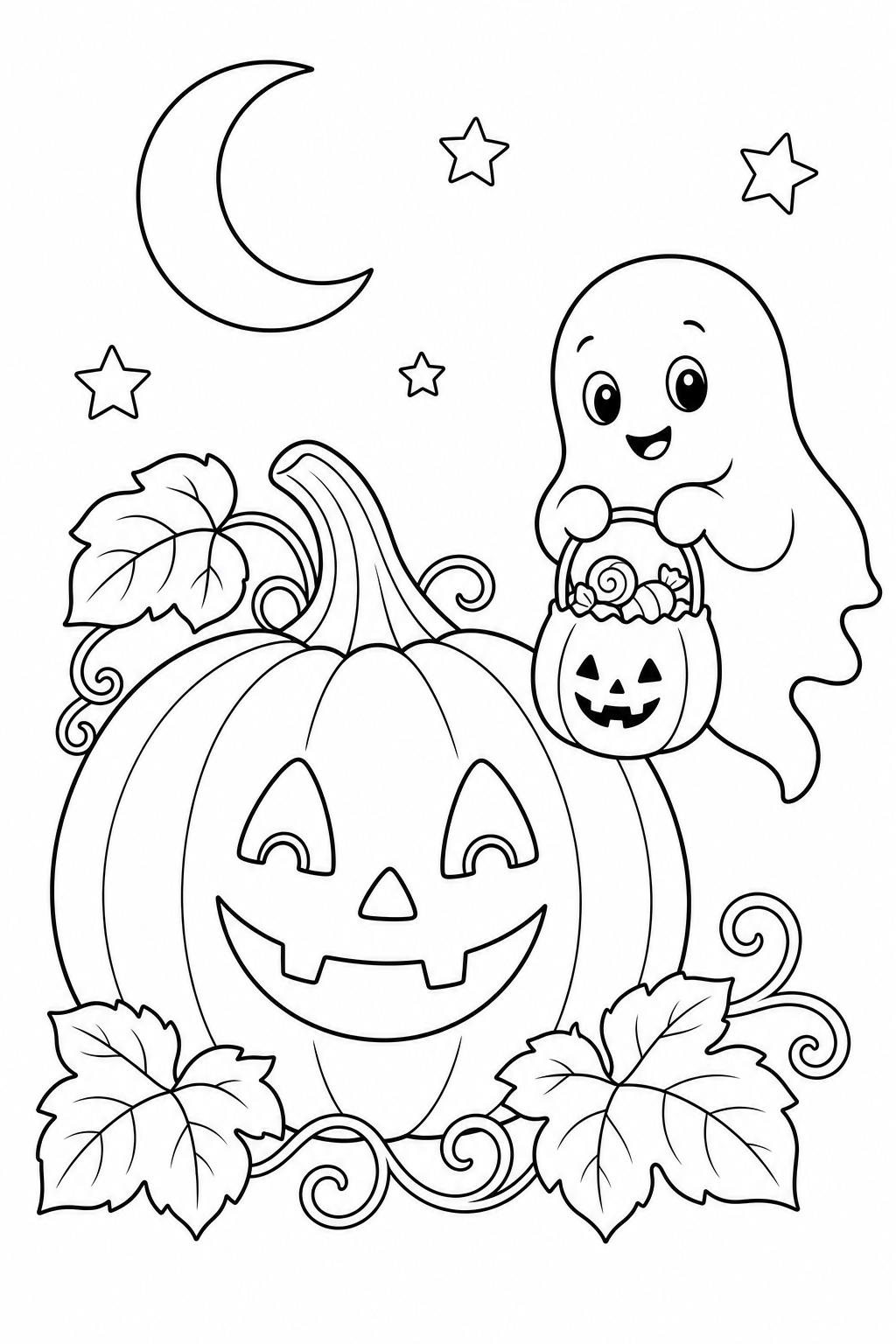 Halloween – Pumpkin and Ghost – Colouring Page