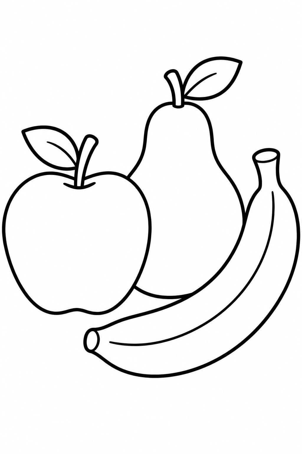 Fruit – apple, pear and banana – colouring page